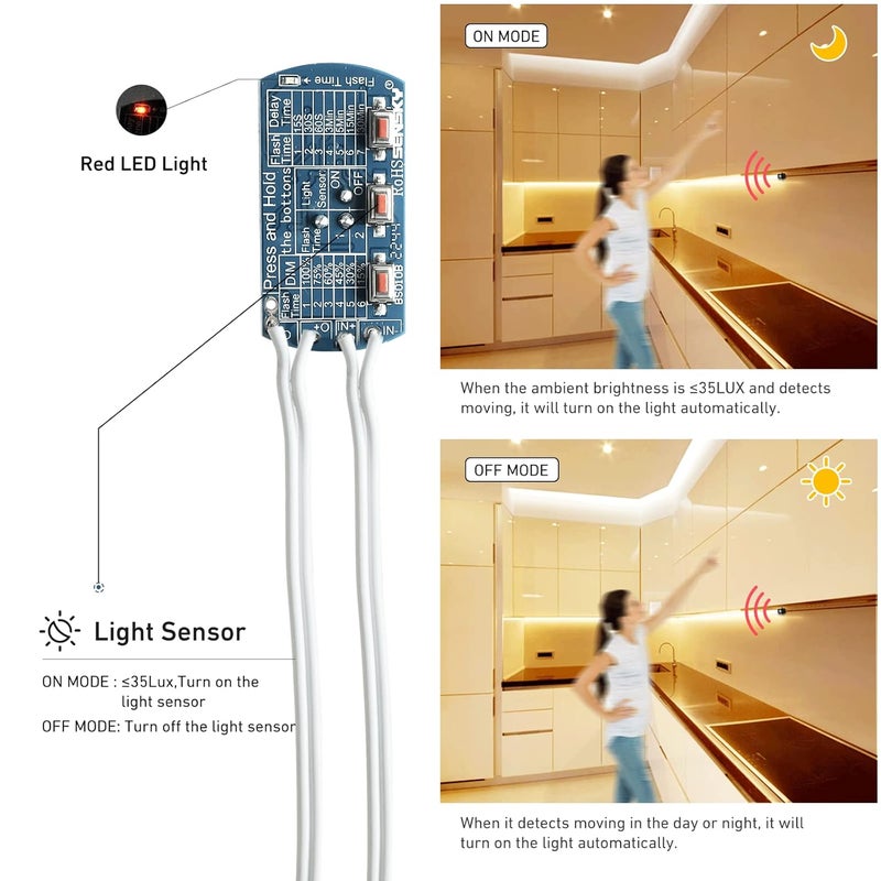Sensky BS010BW محول DC 12 فولت إلى 24 فولت 3A مفتاح استشعار الحركة القابل للتعتيم لمصابيح LED، خزانة المطبخ (أبيض) - Image 5